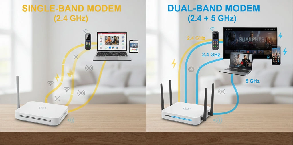 فرق مودم تک باند و دو باند
